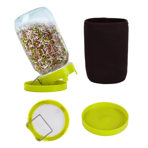 Sprouting Jar Kit with Lid, Drain Tray, and Blackout Sleeve 34oz Wide Mouth Glass Jar