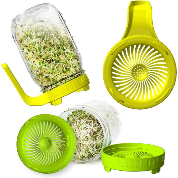 Sprouting Jar Lids,Sprouts Growing Kit for Wide Mouth Mason Jar,Indoor Germination Kit Sprouter Sprout Maker for Broccoli Alfalfa Radish Clover Mung Bean Salad Mix Sprouts4 Pc,2 Yellow+2 Green