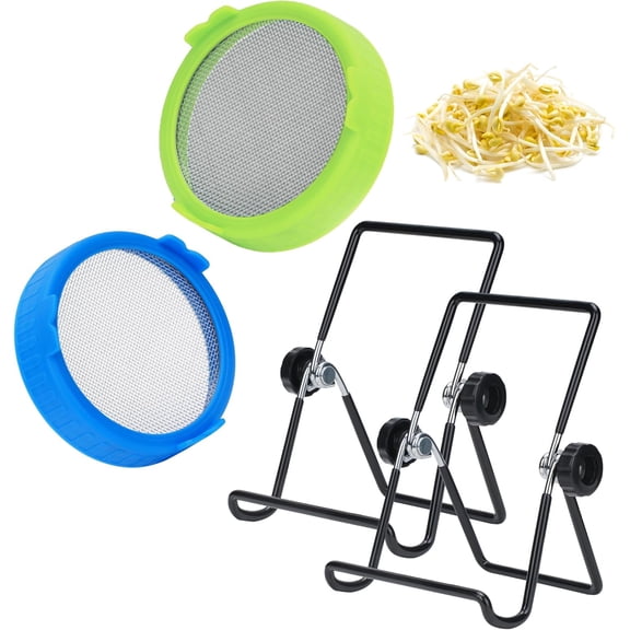 Sprouting Lids Growing Kit, Sprouting Lids for Wide Mouth Mason Jar, Screen Sprout Lids with Stand, Sprouting jar kit for Sprouting, Sprouting Seeds, Sprouting Kit