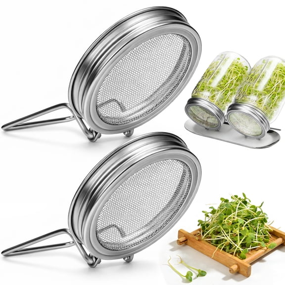 Sprouting Lids for Wide Mouth Mason Jars, 2Pack Reusable Stainless Steel Screen, Bean Sprout Germination Lids for Alfalfa, Broccoli & Mung Bean Seeds