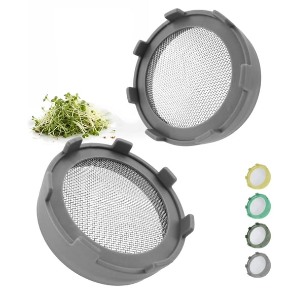 Sprouting Lids for Wide Mouth Mason Jars (Set of 2), Sprouting Jar Kit for Organic Alfalfa & Mung Bean Sprouts Growing Kit, 316 Stainless Steel Mesh Screen Strainer Lid (Gray)