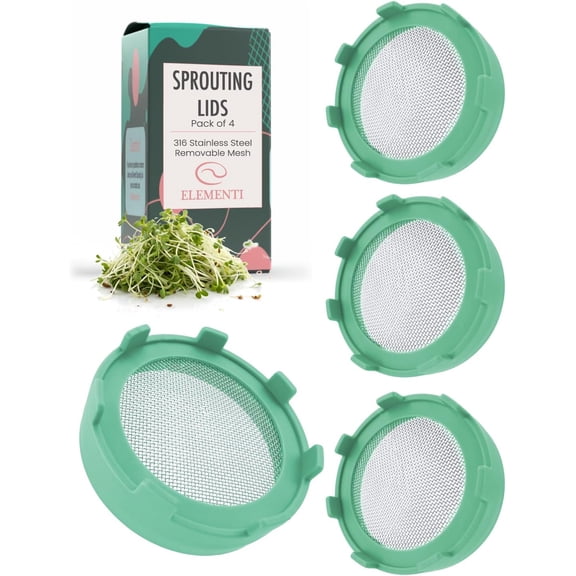 Sprouting Lids for Wide Mouth Mason Jars Set of 4 with 316 Stainless Steel Mesh Screen Mint Green