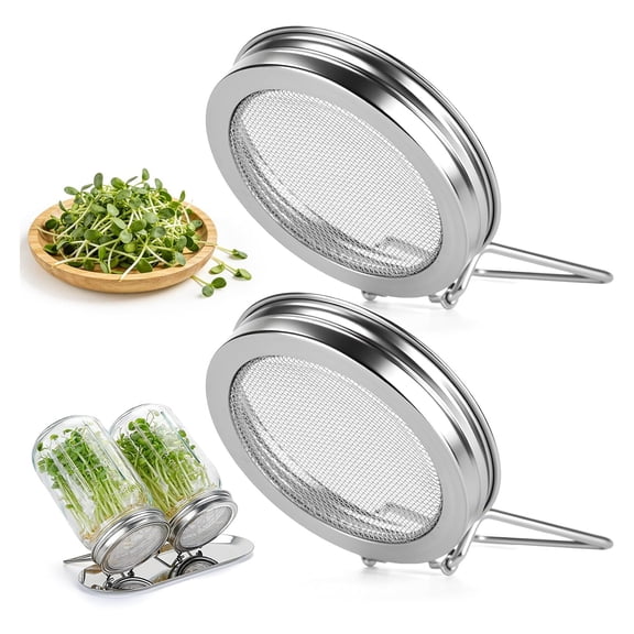 Sprouting Lids for Wide Mouth Mason Jars, Stainless Steel Reusable Seed Sprout Lids with Support Stand, No Jars Included.(2Pcs)