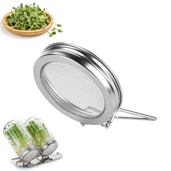 Sprouting Lids for Wide Mouth Mason Jars, Stainless Steel Reusable Seed Sprout Lids with Support Stand, No Jars Included