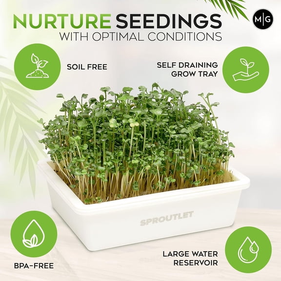 Sproutlet Self-Watering Microgreens Growing Kit – Easy Indoor Garden for Fresh Microgreens in Days – Reusable Trays, Organic Seeds & Grow Mats – No Soil, No Mess (, 3-Pack)