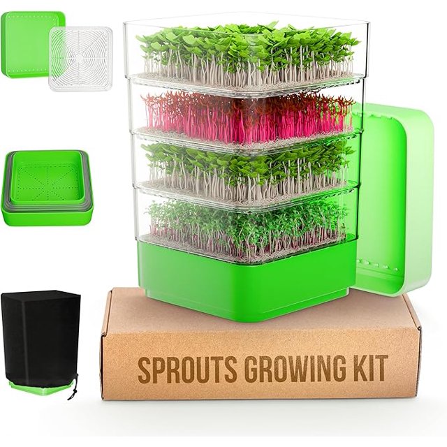 Sprouts Growing Kit, 4Tier Stackable Seed Sprouter Trays with Sprout