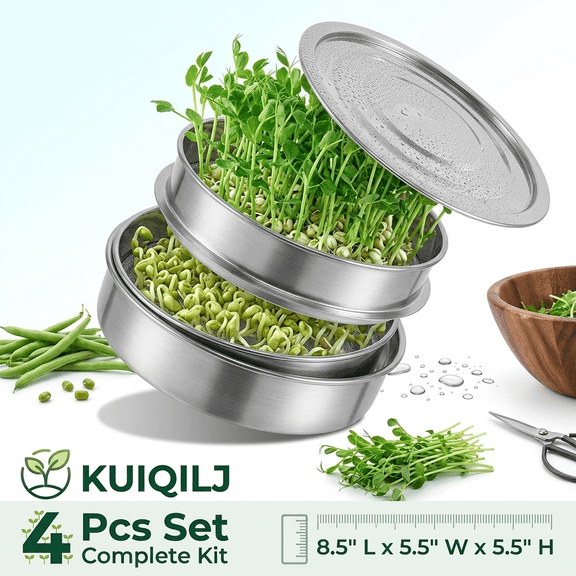 Sprouts Growing Kit Stainless Steel Sprouting Kit Stackable Seed Sprouting Tray Easy to Use Bean Sprouts Grow Kit Mesh Sprouting Trays Seed Sprouting Kit for Beans Peas
