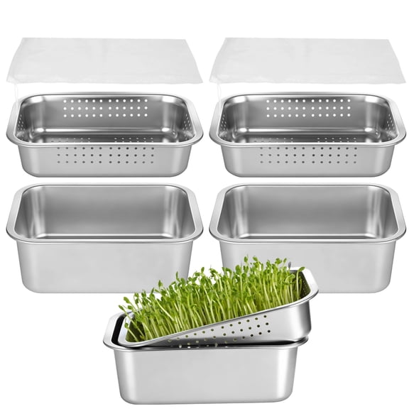 2 Pack Sprouting Tray Kit, Stainless Steel Soil-Free Germination Trays with Fine Mesh Insert, Stackable Microgreens Growing Containers for Indoor Kitchen Countertop for Wheatgrass Cat Grass