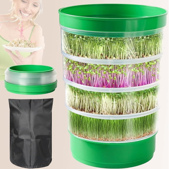 Sprouts Growing Tray, Microgreens Growing Kit with Sprout Lid, Blackout Sleeve & Drain Tray, Stackable Growing Kit, Soil-Free Seedling Box for Beans Alfalfa Seeds
