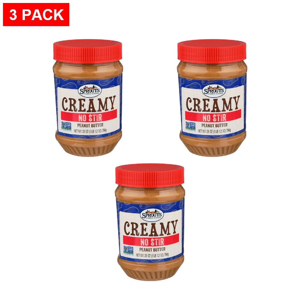 Sprouts No Stir Creamy Peanut Butter 28 oz (Pack of 3)