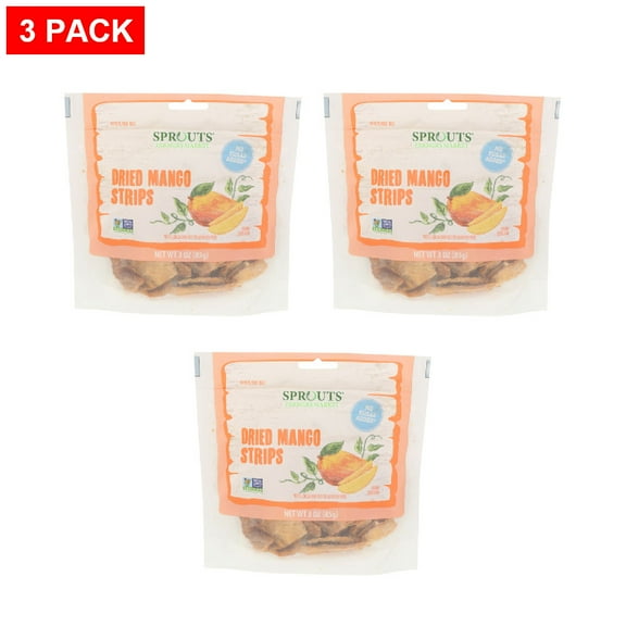 Sprouts No Sugar Added Dried Mango Strips 3 oz (Pack of 3)