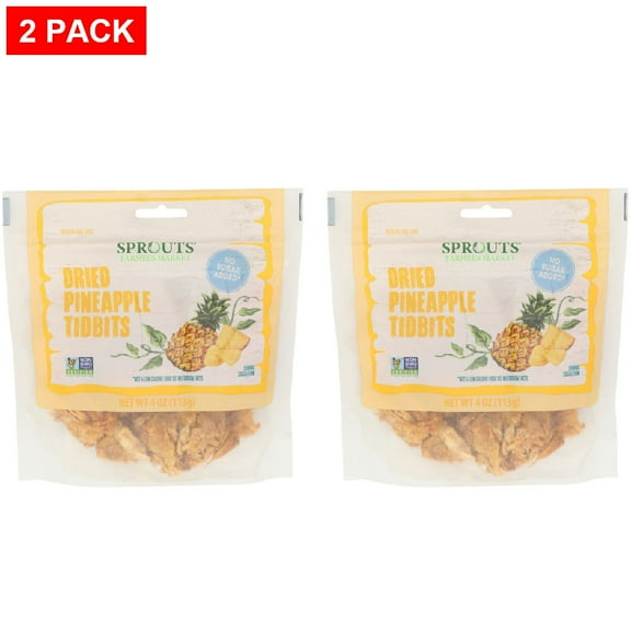 Sprouts No Sugar Added Dried Pineapple Tidbits 4 oz (Pack of 2)