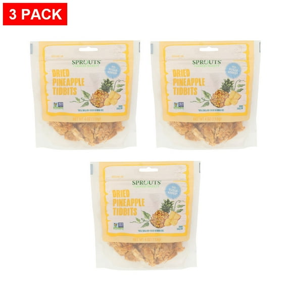 Sprouts No Sugar Added Dried Pineapple Tidbits 4 oz (Pack of 3)