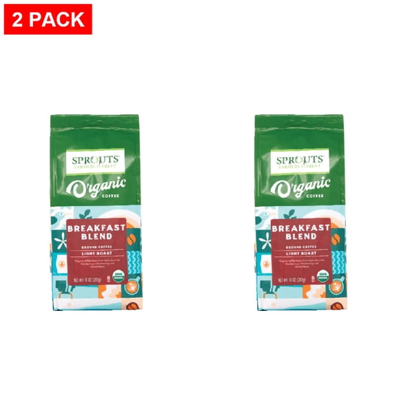 Sprouts Organic Breakfast Blend Light Roast Ground Coffee 10 oz (Pack of 2)