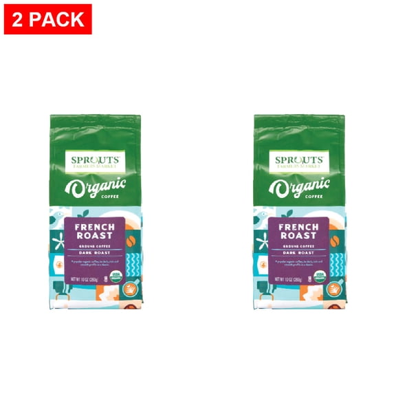 Sprouts Organic French Roast Dark Blend Ground Coffee 10 oz (Pack of 2)