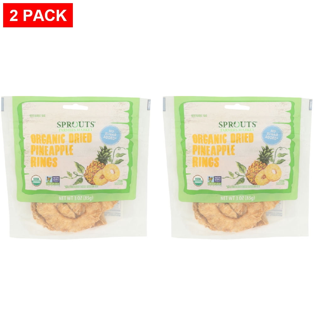 Sprouts Organic No Sugar Added Dried Pineapple Rings 3 oz (Pack of 2)