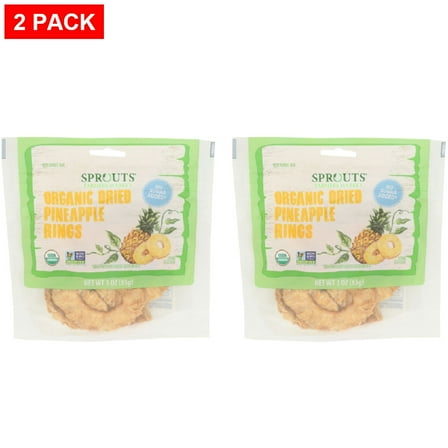 Sprouts Organic No Sugar Added Dried Pineapple Rings 3 oz (Pack of 2)