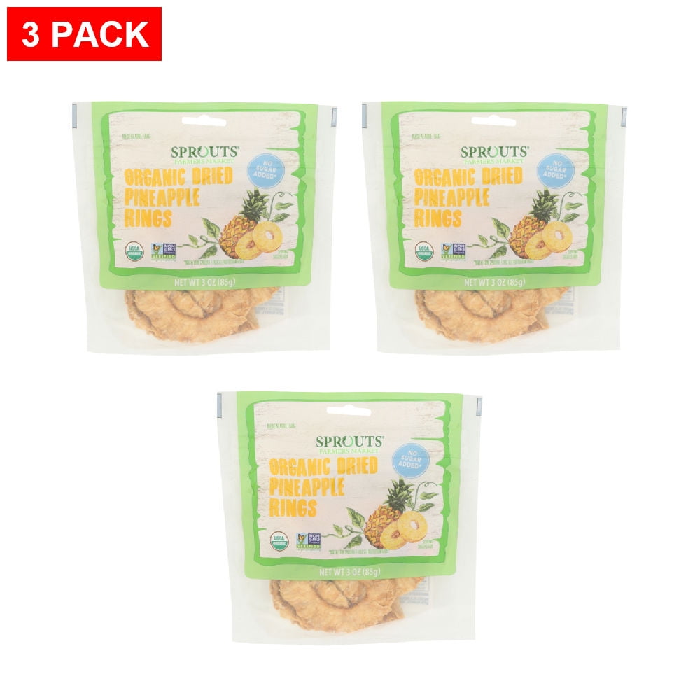 Sprouts Organic No Sugar Added Dried Pineapple Rings 3 oz (Pack of 3)