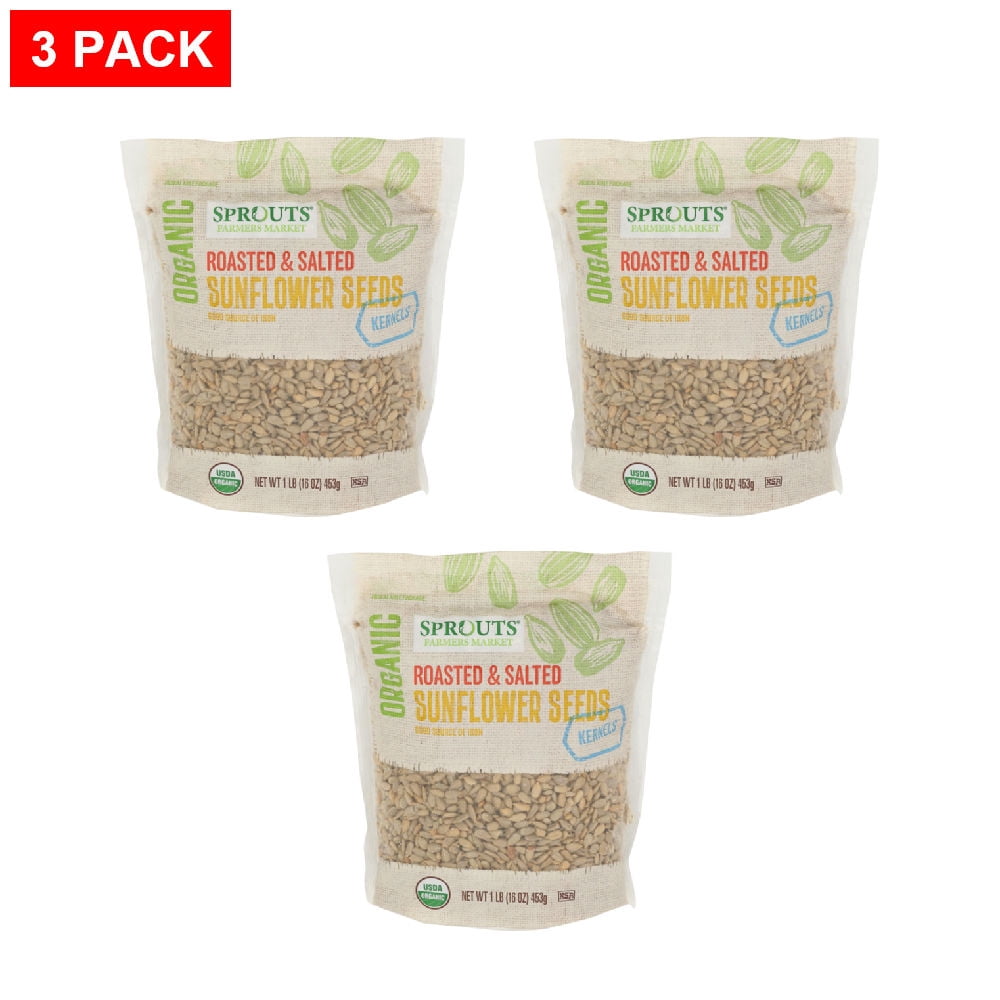 Sprouts Organic Roasted Salted Sunflower Seed Kernels 16 oz (Pack of 3)