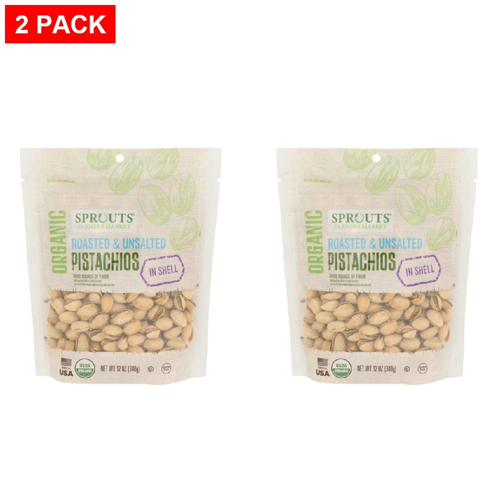 Sprouts Organic Roasted Unsalted In Shell Pistachios 12 oz (Pack of 2)