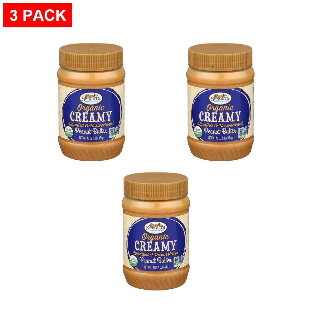 Sprouts Organic Smooth Peanut Butter 16 oz (Pack of 3)