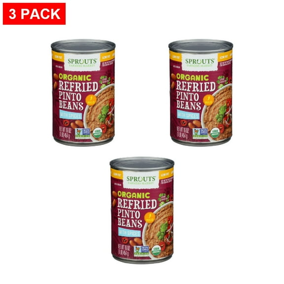 Sprouts Organic Vegetarian Refried Pinto Beans 16 oz (Pack of 3)