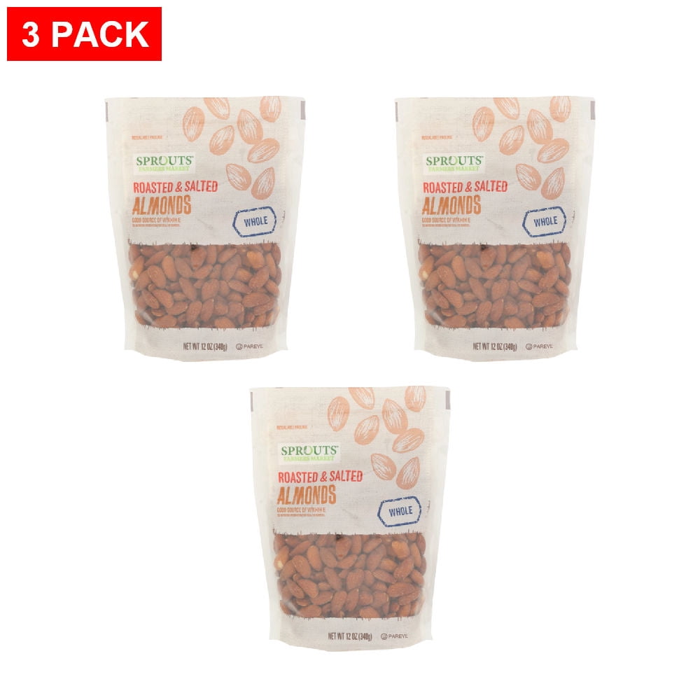 Sprouts Roasted Salted Whole Almonds 12 oz (Pack of 3)