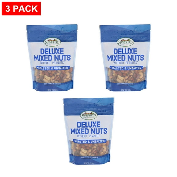 Sprouts Roasted Unsalted Deluxe Mixed Nuts With Out Peanuts 12 oz (Pack of 3)