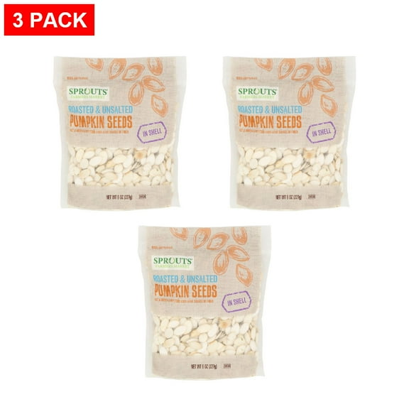 Sprouts Roasted Unsalted In Shell Pumpkin Seeds 8 oz (Pack of 3)