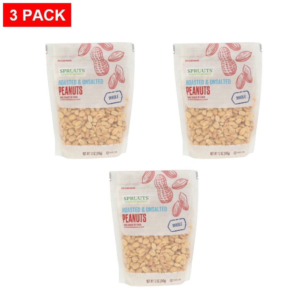 Sprouts Roasted Unsalted Peanuts 12 oz (Pack of 3)