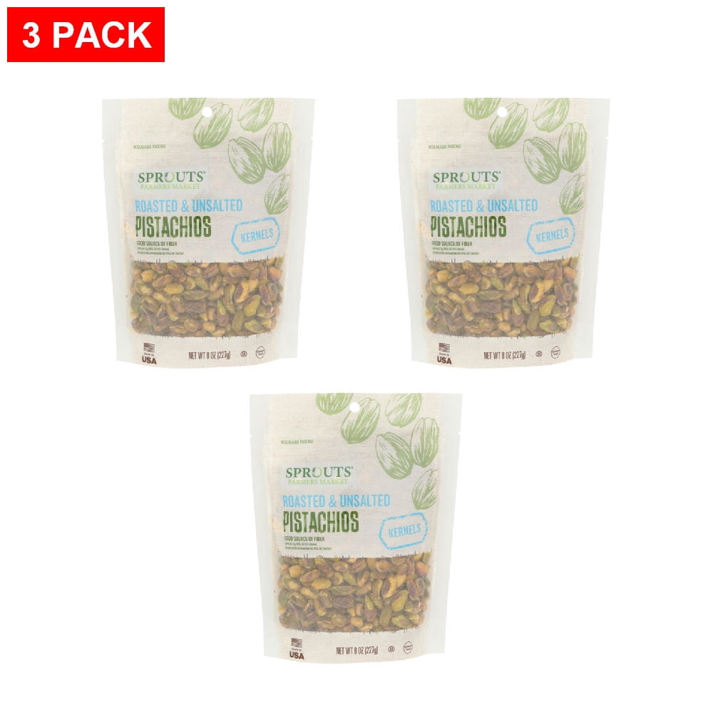 Sprouts Roasted Unsalted Pistachio Kernels 8 oz (Pack of 3)