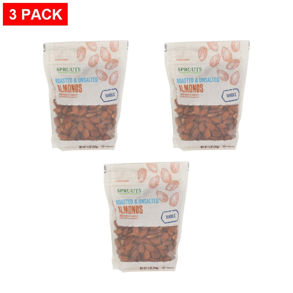 Sprouts Roasted Unsalted Whole Almonds 12 oz (Pack of 3)