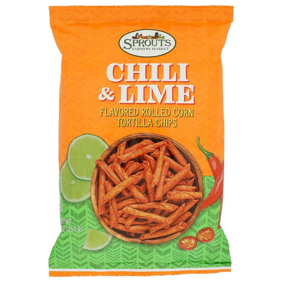 Sprouts Rolled Corn Tortilla Chips, Chili & Lime, Whole Grain, Kosher, 9 Ounce (Pack Of 12)