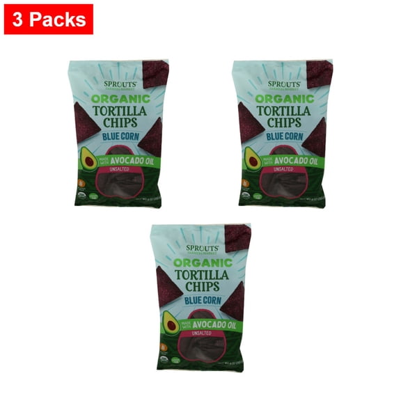 Sprouts Unsalted Blue Corn Tortilla Chips Made With Avocado Oil - 9 oz - 3 Packs