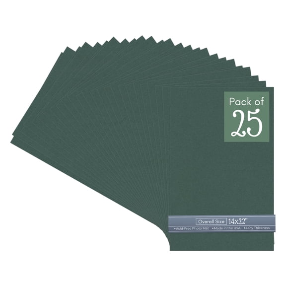 Spruce Green 14x22 Uncut Art Mat Board - No Opening - 25 Mats