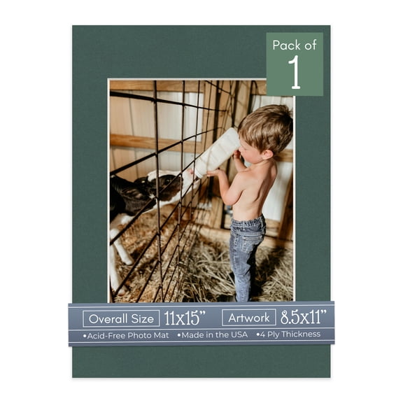 Spruce Green Picture Frame Mat for 11x15 Frames - Fits 8.5x11 Photos - 1 Mat