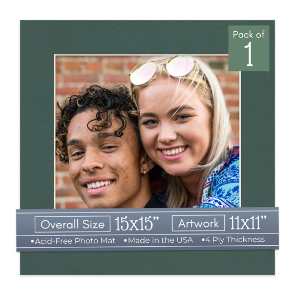 Spruce Green Picture Frame Mat for 15x15 Frames - Fits 11x11 Photos - 1 Mat