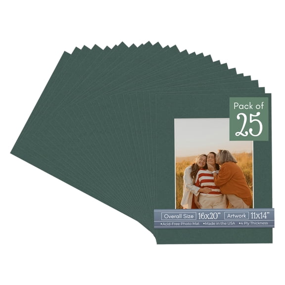 Spruce Green Picture Frame Mat for 16x20 Frames - Fits 11x14 Photos - 25 Mats