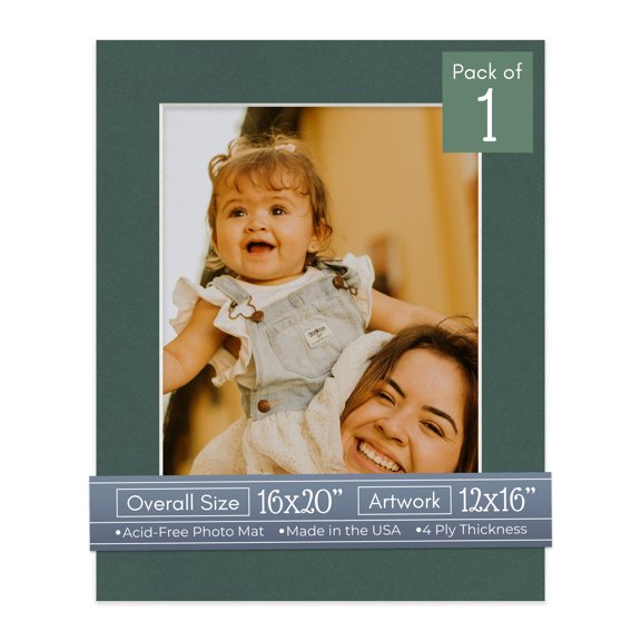 Spruce Green Picture Frame Mat for 16x20 Frames - Fits 12x16 Photos - 1 Mat