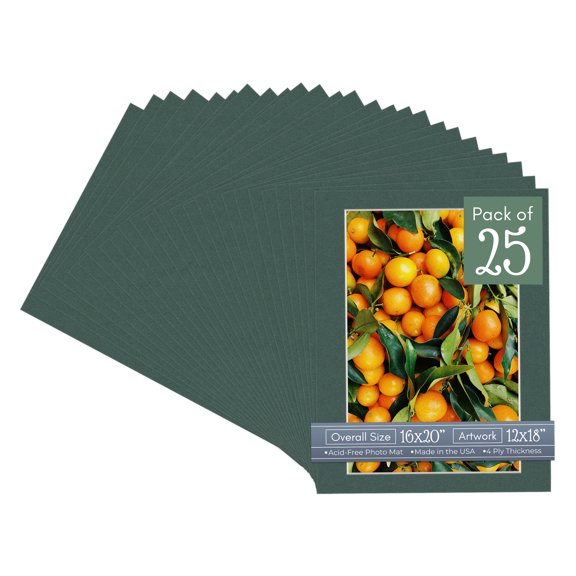 Spruce Green Picture Frame Mat for 16x20 Frames - Fits 12x18 Photos - 25 Mats
