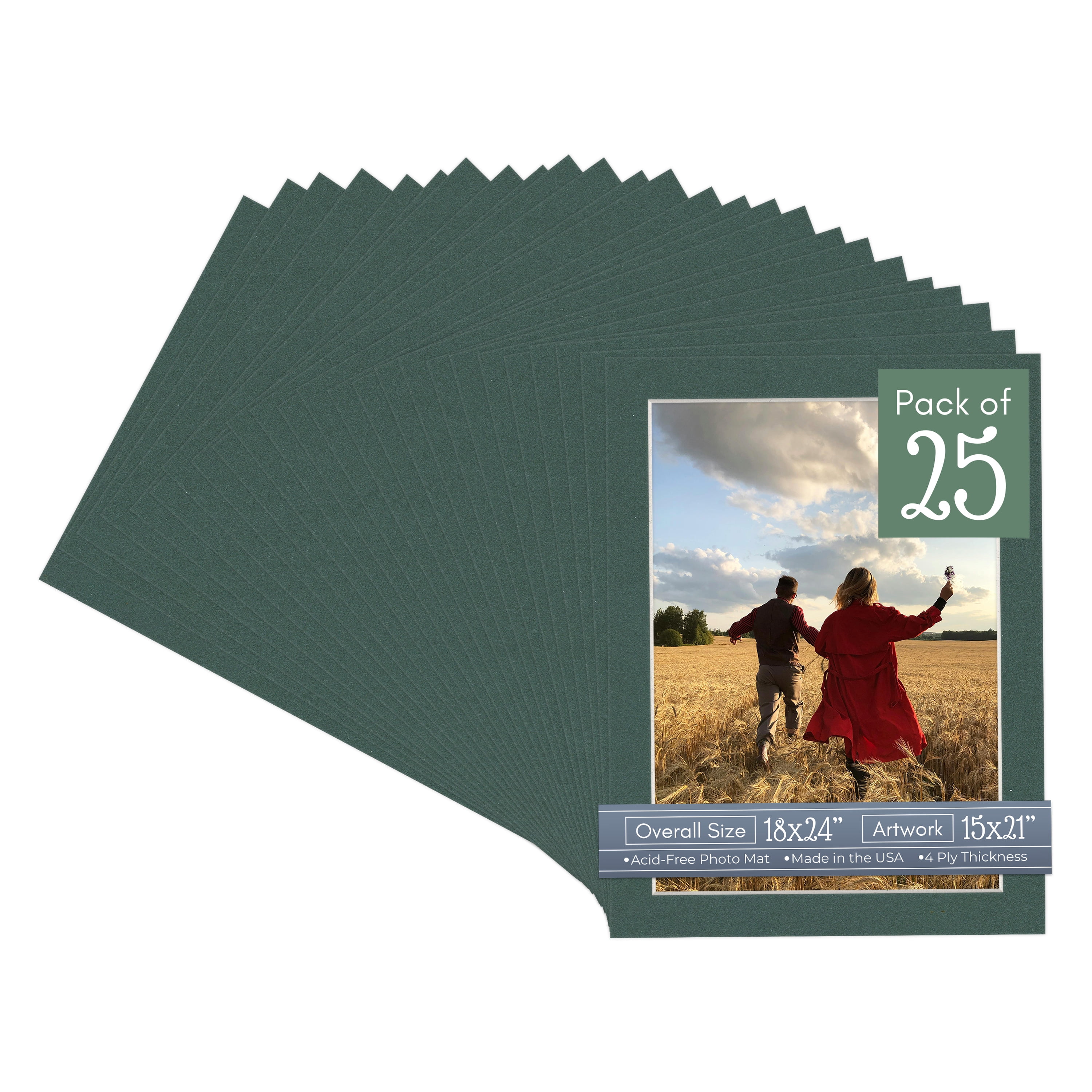 Spruce Green Picture Frame Mat for 18x24 Frames - Fits 15x21 Photos - 25 Mats