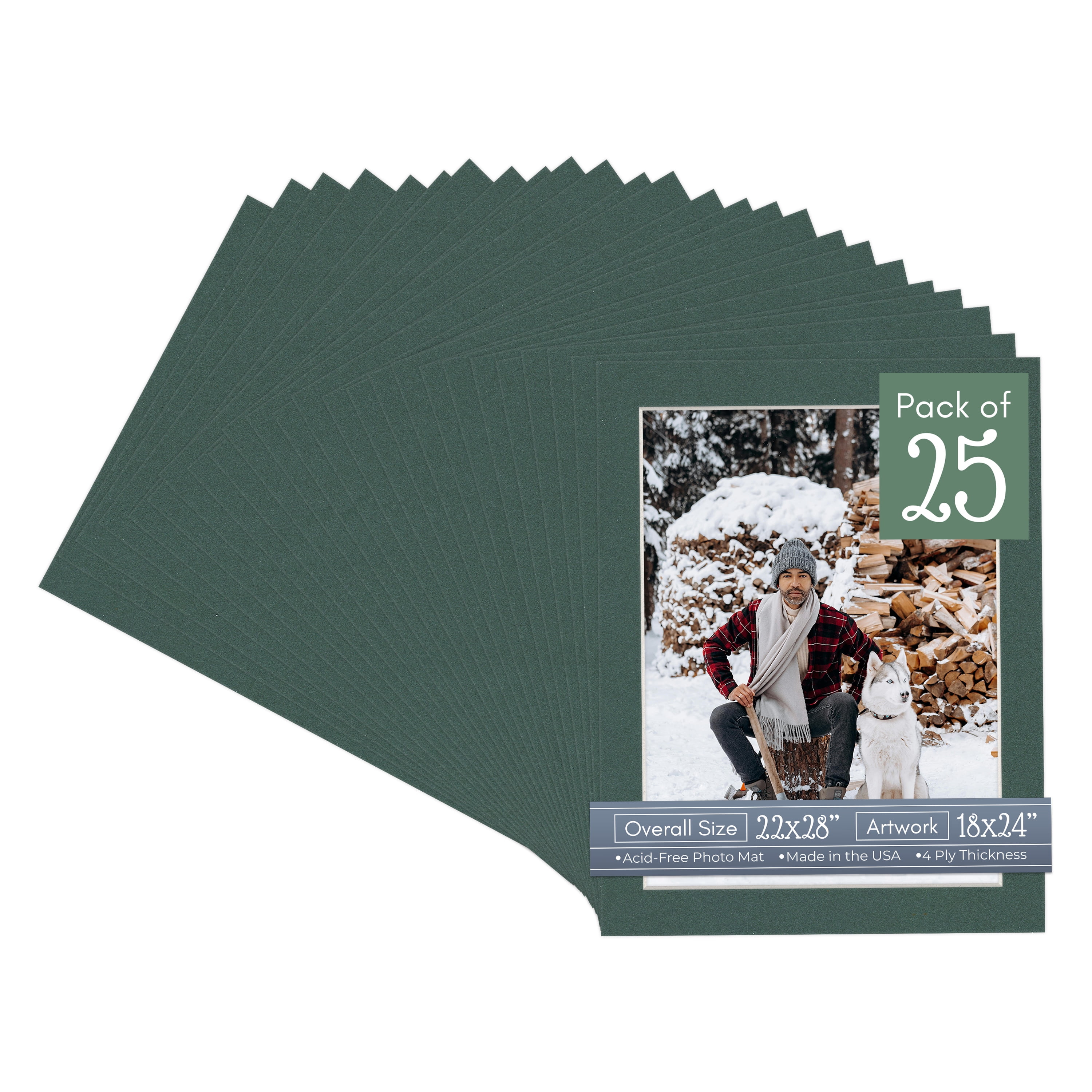 Spruce Green Picture Frame Mat for 22x28 Frames - Fits 18x24 Photos - 25 Mats