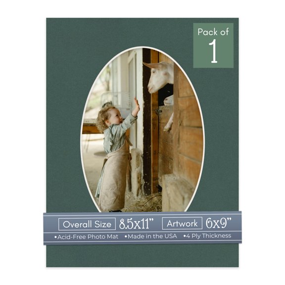 Spruce Green Picture Frame Mat for 8.5x11 Frames - Oval Opening for 6x9 Photos - 1 Mat