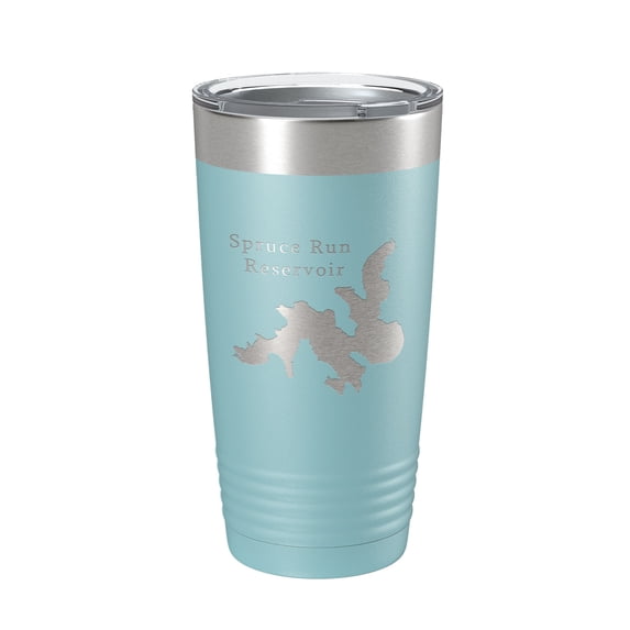 Spruce Run Reservoir Tumbler Lake Map Travel Mug Insulated Laser Engraved Coffee Cup New Jersey 20 oz Light Blue
