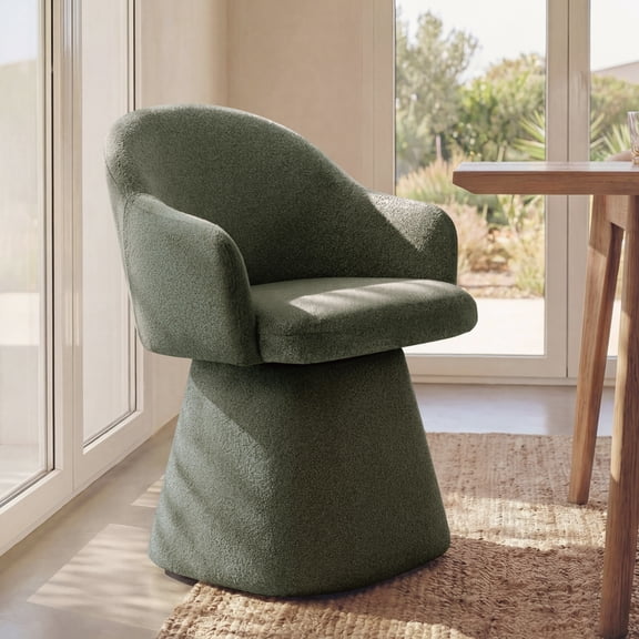 Spruce & Spring 360° Swivel Dining Chair, Spill-Proof & Stain Resistant Barrel Armchair with Rotating Base, Modern Upholstered Seat and Removable Back Support Pillow for Kitchen Living Room, Green