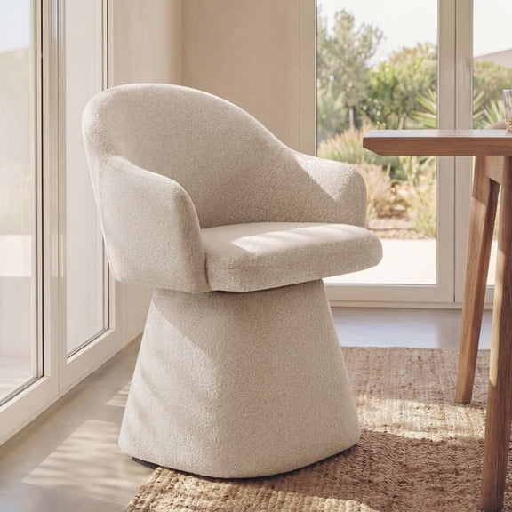 Spruce & Spring 360° Swivel Dining Chair, Spill-Proof & Stain Resistant Barrel Armchair with Rotating Base, Modern Upholstered Seat and Removable Back Support Pillow for Kitchen Living Room, Sand