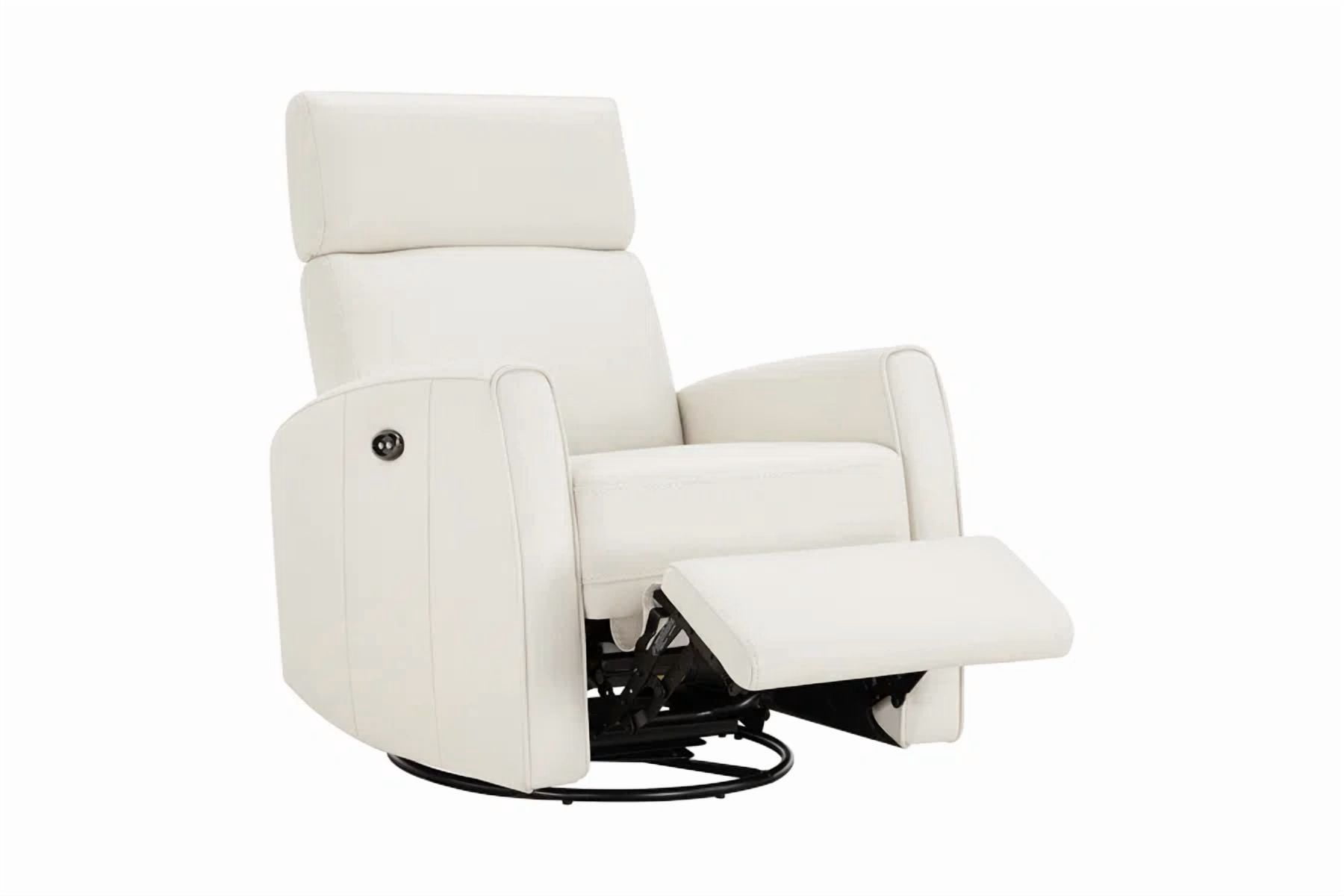 Spruce & Spring Premium Genuine Leather Power Swivel Glider Recliner With Dual Armrests 1 Piece Indoor Use Cream Fabric