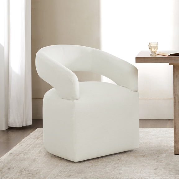 Spruce & Spring Anywhere Upholstered Accent Dining Chair with Hidden Detachable Casters, Stain-Resistant Fabric, Ivory