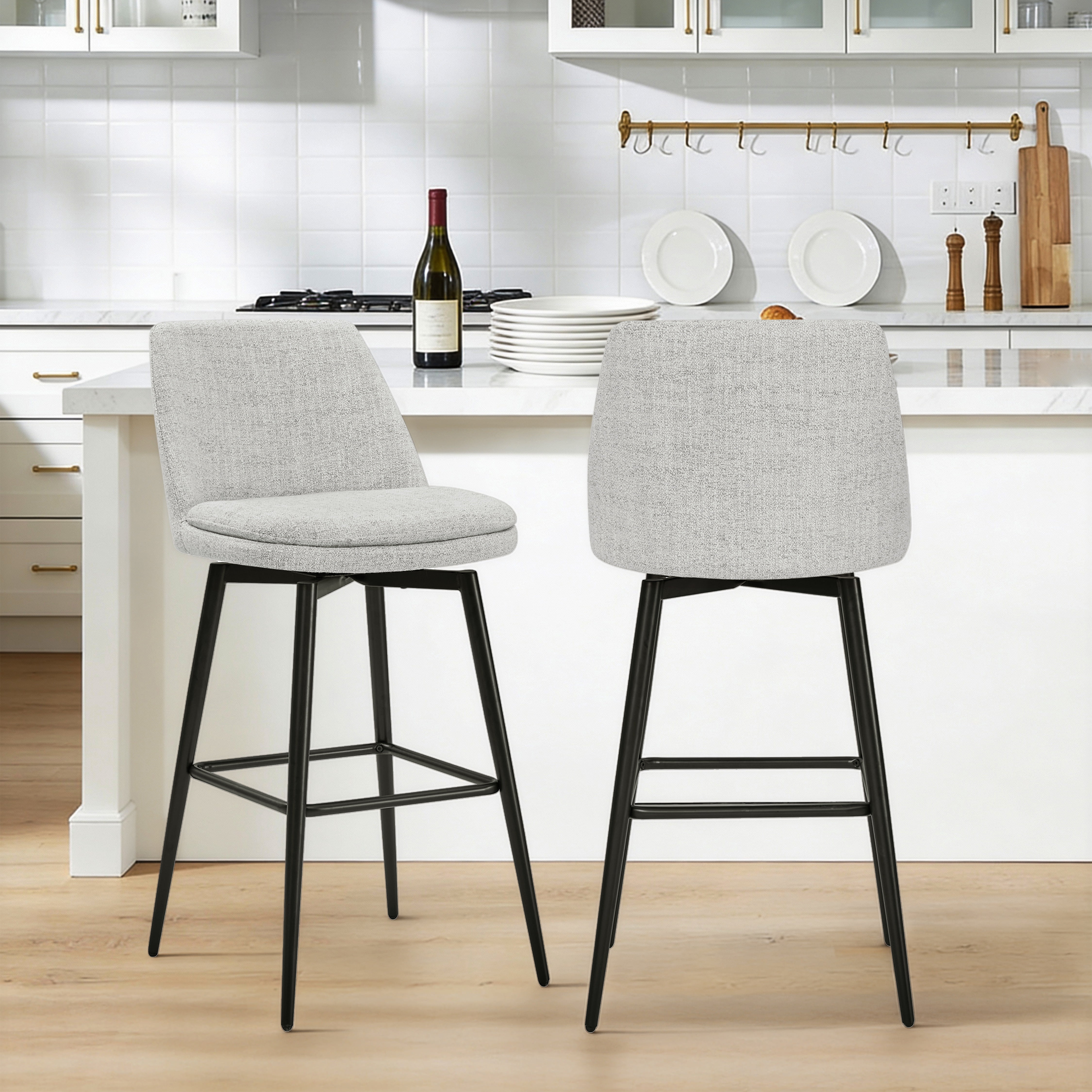 Spruce & Spring Bar Height Swivel Barstool with Curved Back and Metal Legs Set of 2, Cloud Fabric