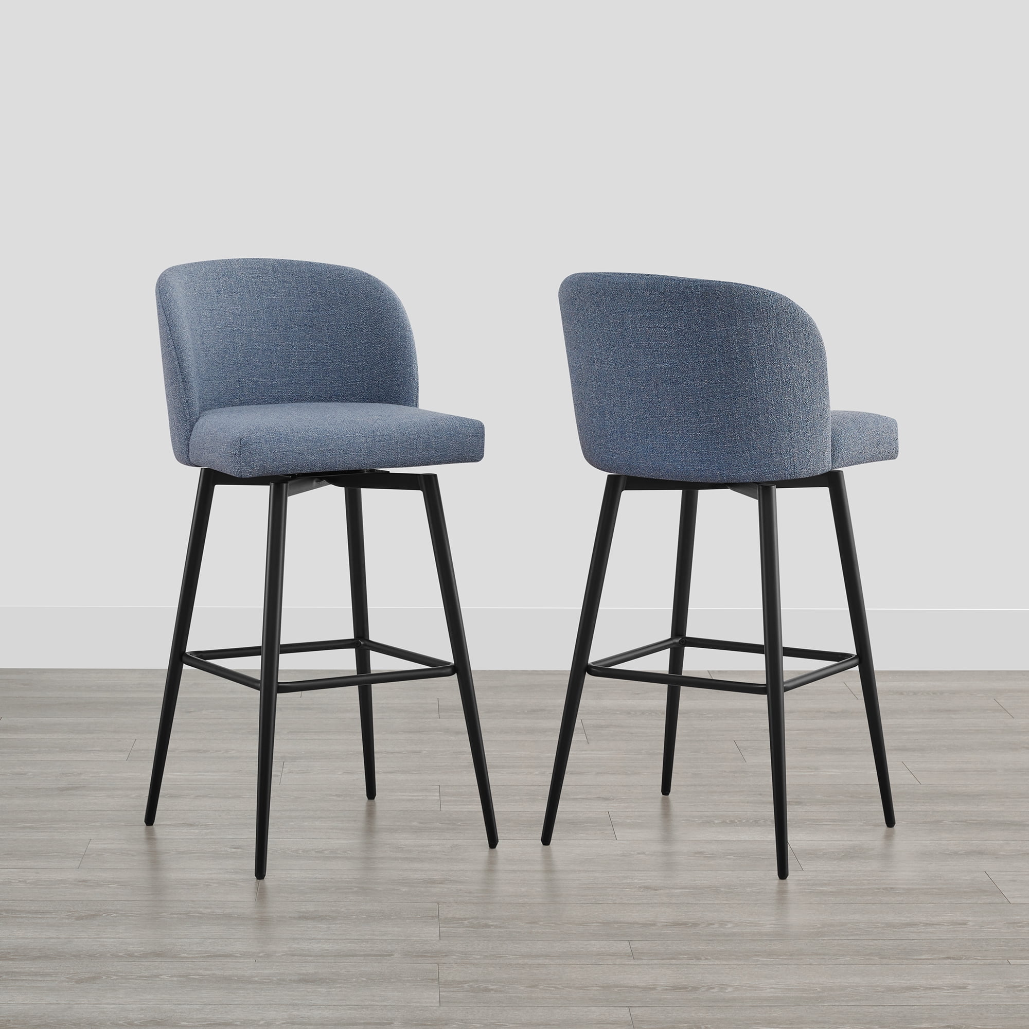Spruce & Spring Bar Height Swivel Barstool with Metal Legs Set of 2, Blue, Fabric